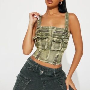 Fashion nova Green Denim Corset Top